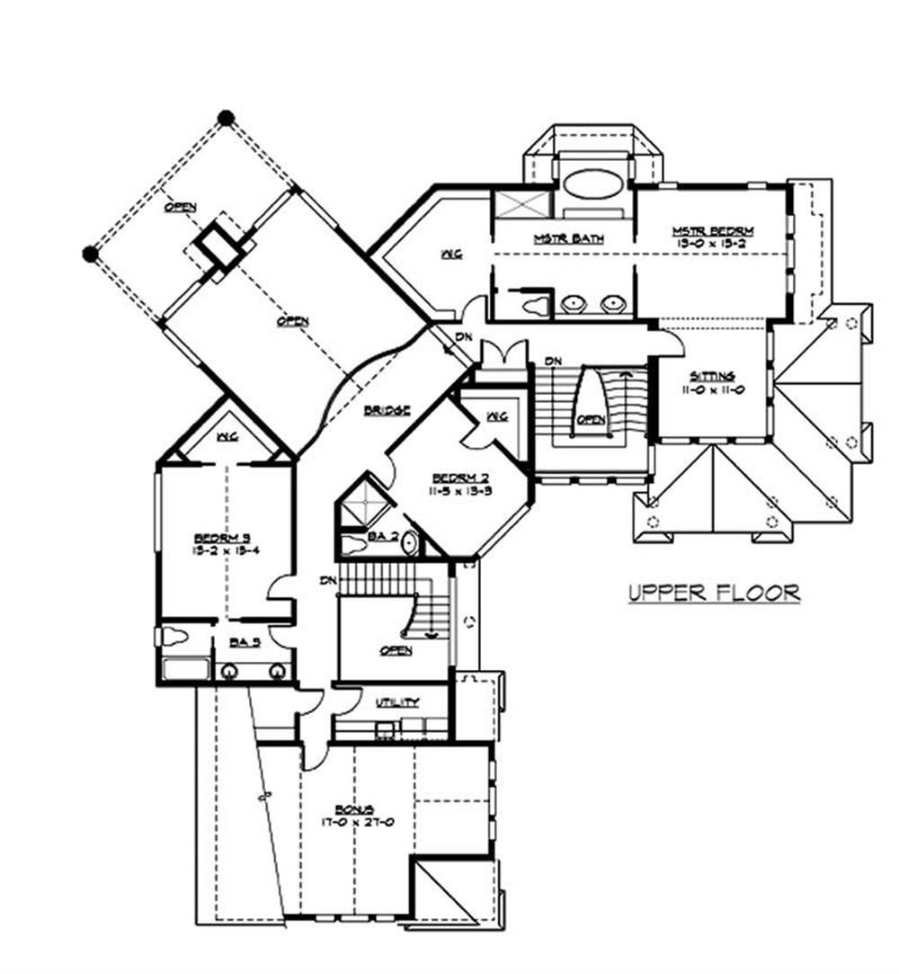 Floor Plan Second Story of Country Plan #115-1001